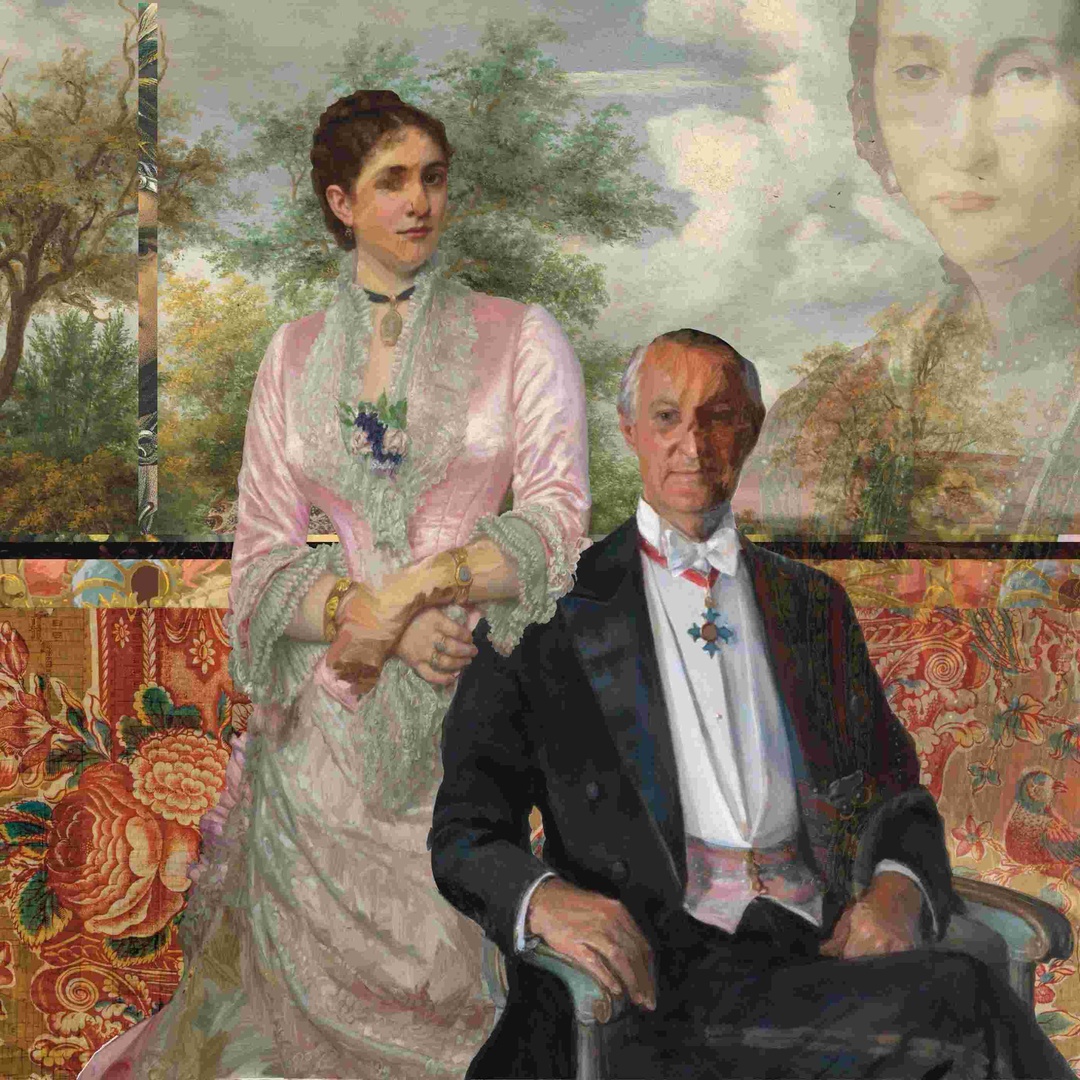 Oldest Profession, a digital collage of two figures in ornamental costume