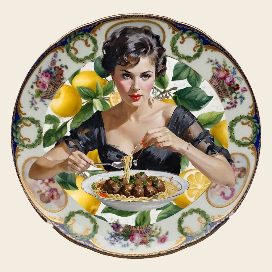 Spaghetti bone china plate